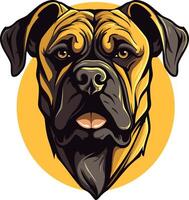 The head of a dog is shown in a yellow circle vector