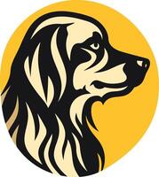 A dog head in a circle with a yellow background vector