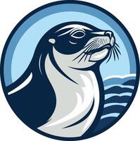A seal head in a circle with waves in the background vector
