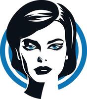 A woman's face with blue eyes in a circle vector