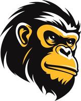 The head of a monkey is shown in a black and yellow color scheme vector