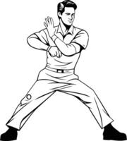 A man in a uniform is doing a martial pose vector