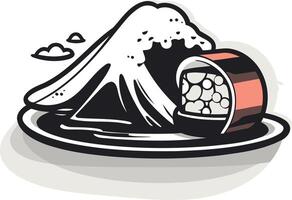 Sushi roll with mountain in background vector