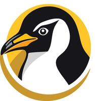 A penguin in a yellow circle with a black beak vector