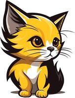 A cartoon cat with black eyes and yellow fur vector
