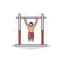 A man is hanging from a bar on a pull up bar vector