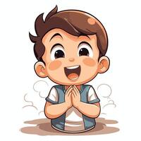 Cartoon boy praying with hands closed vector