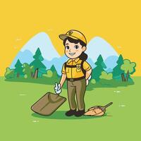 A cartoon character with a trash bag and a shovel vector