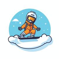 An astronaut riding a snowboard in the sky vector