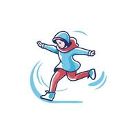 A girl in a blue jacket and red pants is running vector