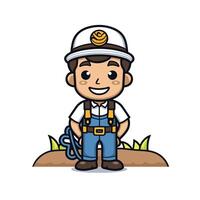 A cartoon miner character with a hat and overalls vector
