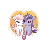 Two ponies are kissing in a heart shaped frame vector