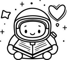 A cartoon astronaut reading a book with stars and hearts vector