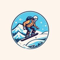 A snowboarder is riding down a mountain vector