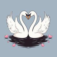 Two swans making a heart shape in the water vector
