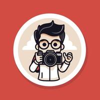 A man with a camera in a round sticker vector