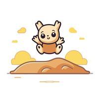 A cartoon bunny jumping on top of a mountain vector