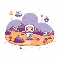 An astronaut in space with a planet and other objects vector