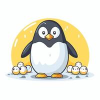 Penguin with eggs and chicks on a white background vector