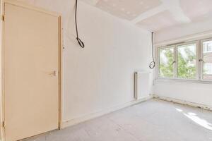 An empty room with a door and a window photo