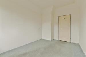An empty room with a door and carpet photo