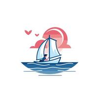 A man is sailing on a boat with a heart vector