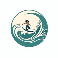 A surfer riding a wave in a circle vector