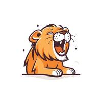 A cartoon lion sitting on the ground with its mouth open vector