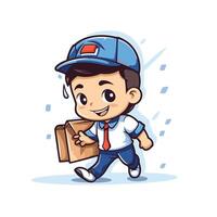 Cartoon delivery boy with a package vector