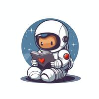An astronaut reading a book with a heart vector