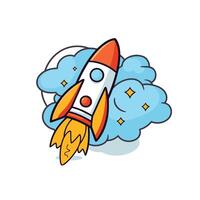 Rocket ship with clouds and stars illustration vector