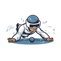 A man in a helmet is playing billiards vector