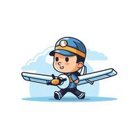 A cartoon character with a plane vector