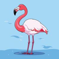 A cartoon flamingo standing on the beach vector