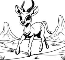 A cartoon antelope running in the desert coloring pages vector