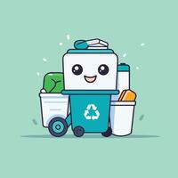 A cartoon trash can with a smiley face vector