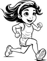 A cartoon girl running in the background coloring pages vector