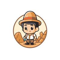 A cartoon character with a hat and a bottle vector