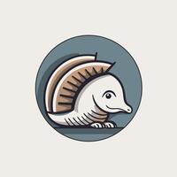 An armadillo in a circle with a hat on it vector