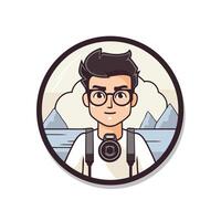 A man with glasses and a camera in a circle vector