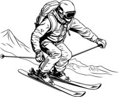 A man skiing down a mountain in a sketch vector