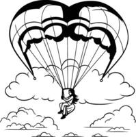 A woman is flying with a parachute in the sky coloring page vector