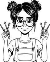 A girl with glasses and a pair of scissors vector