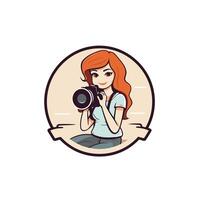A woman with a camera in her hand vector
