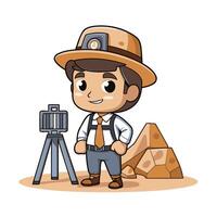 Cartoon character of a miner with a camera and tripod vector