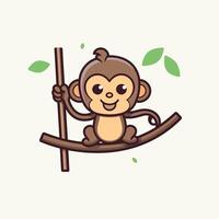 A cartoon monkey sitting on a branch vector