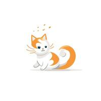 A cartoon cat sitting on the ground with its tail up vector