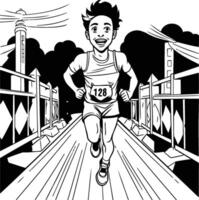 A black and white drawing of a man running vector