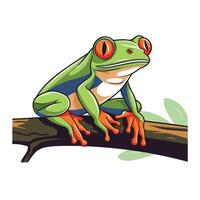 A cartoon frog sitting on a branch vector