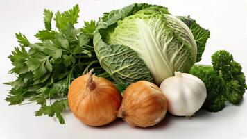 Frais Naturel des légumes sur le tableau, oignons, chou, Ail. concept de Naturel en bonne santé éco nourriture et agriculture video